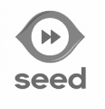 uma foto em preto e branco de um logotipo de semente