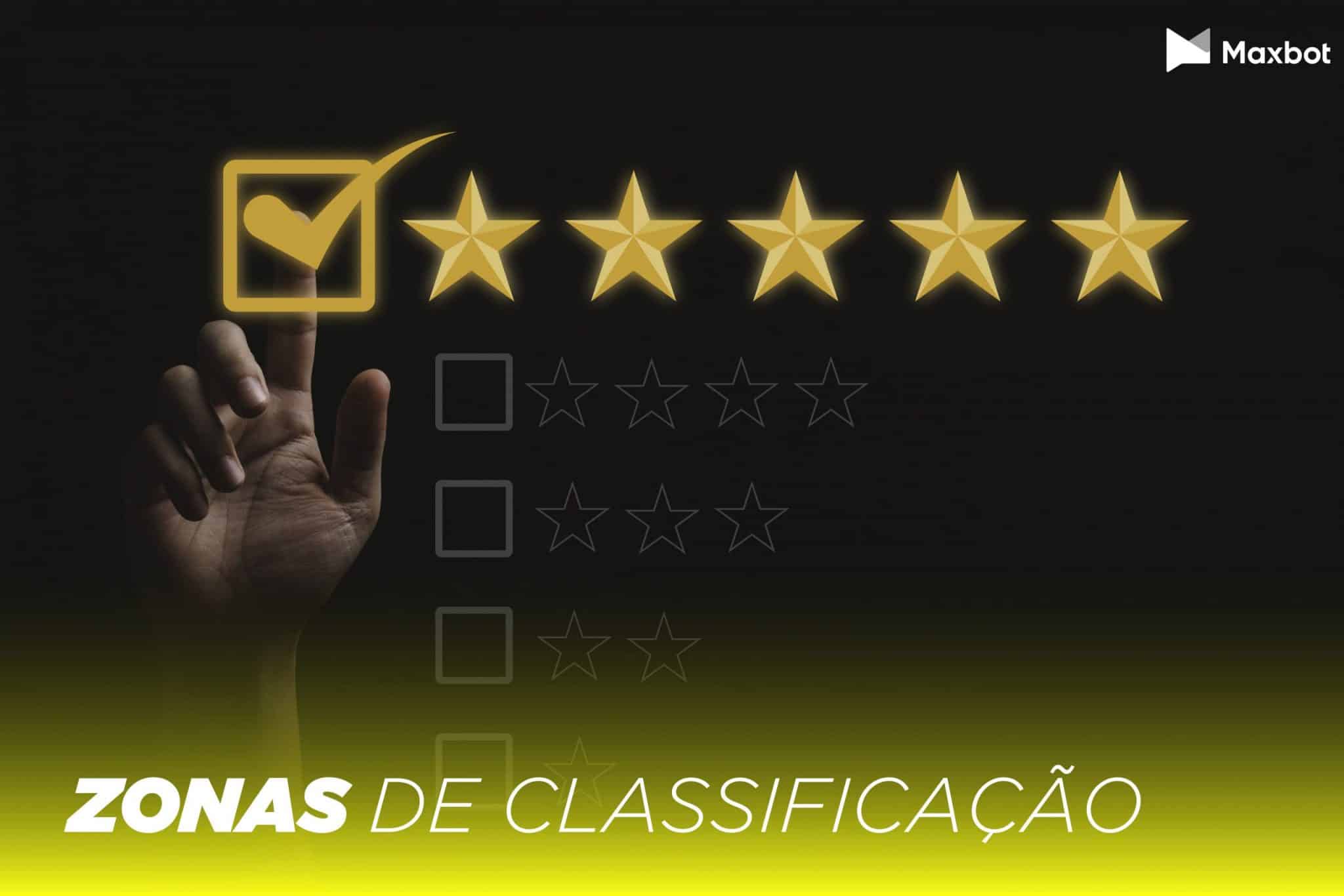 Pessoa dando 5 estrelas, em uma escala com diferentes níveis de classificação