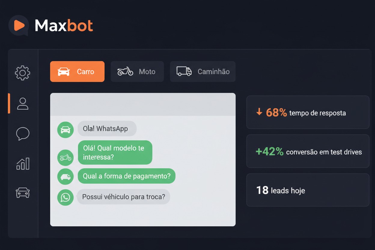WhatsApp para concessionárias — dashboard Maxbot com qualificação de leads e métricas de conversão