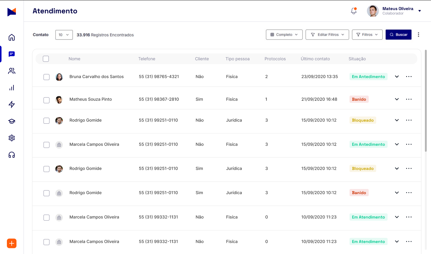 Lista de contatos Maxbot